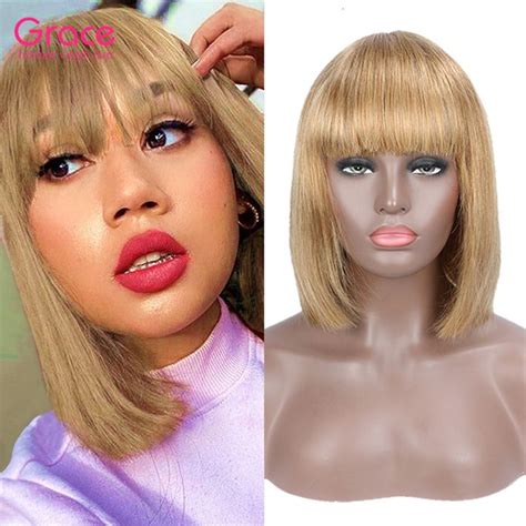 honey blonde wigs with bangs|More.